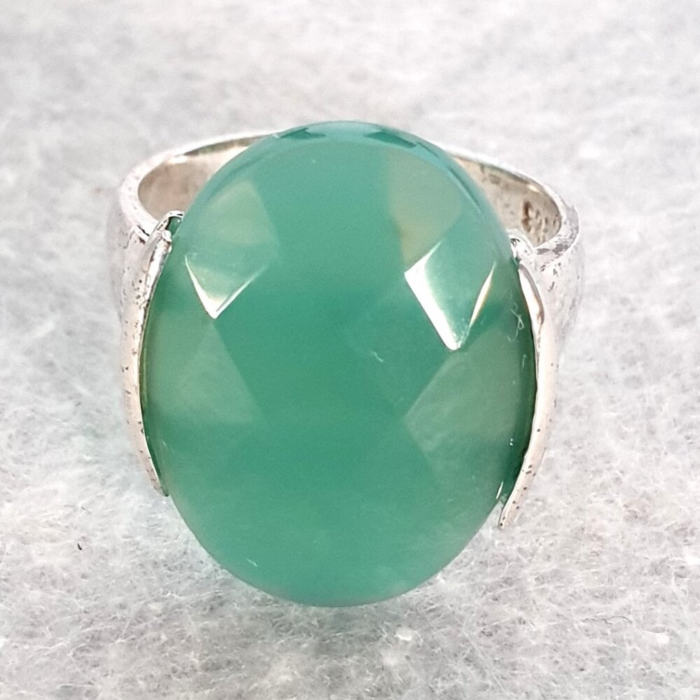 Vintage Canadian David Sigal Oval Facet Chrysoprase Cocktail Ring – 925 Silver